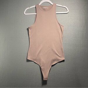 Abercrombie & Fitch Ribbed High Neck Bodysuit Taupe Medium